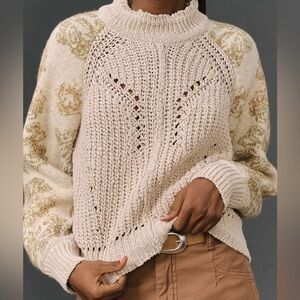 Anthropologie BY ANTHROPOLOGIE MOCK-NECK STITCHED PATTERNED SWEATER Size…